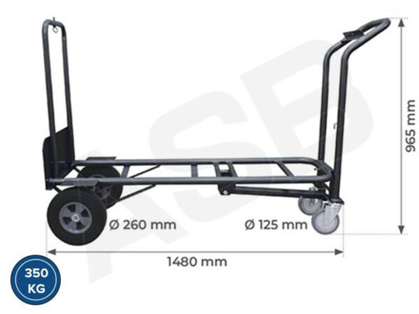 STOCKMAN STA3 - 2en1 : diable & chariot & béquille - Acier, charge jusqu'à 350 kg