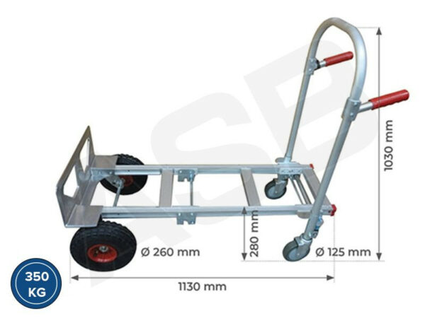 STOCKMAN STC2 - 2en1 : diable & chariot - Aluminium, charge jusqu'à 350 kg