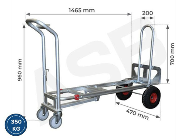 STOCKMAN STC3 - 2en1 : diable & chariot & béquille - Aluminium, charge jusqu'à 350 kg