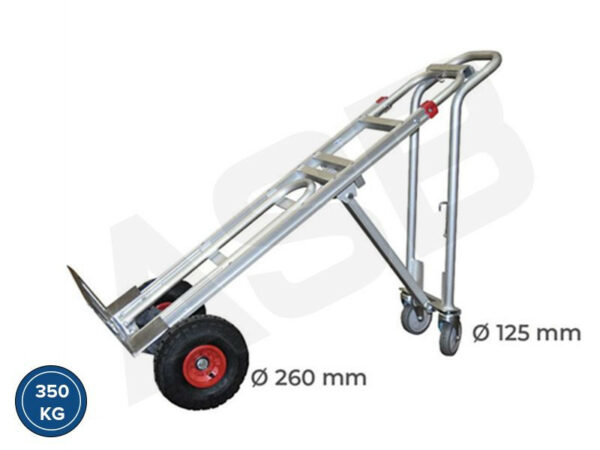 STOCKMAN STC3 - 2en1 : diable & chariot & béquille - Aluminium, charge jusqu'à 350 kg