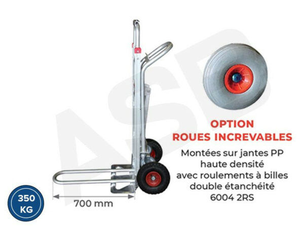 STOCKMAN STC3 - 2en1 : diable & chariot & béquille - Aluminium, charge jusqu'à 350 kg